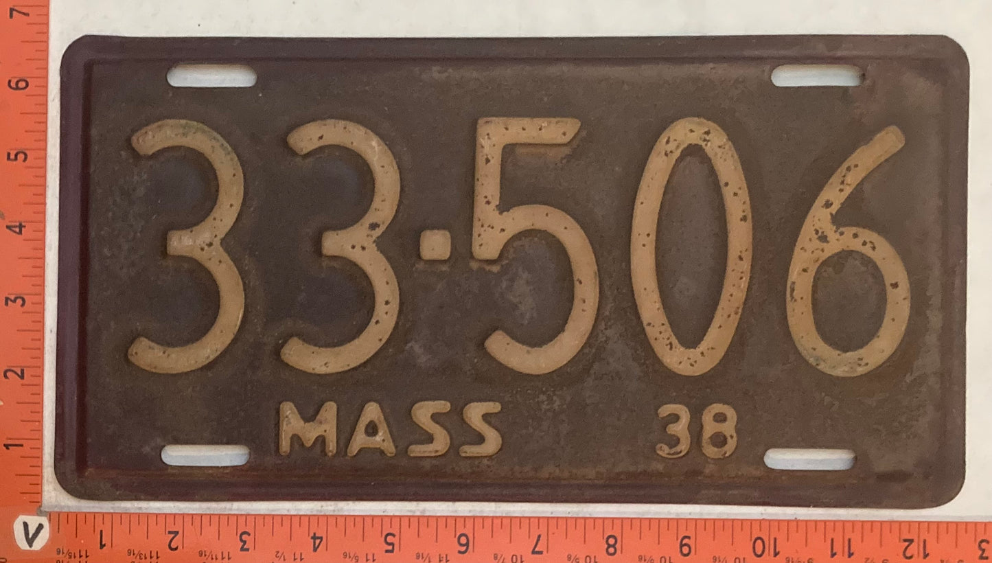 1938 Massachuetts #33-506 Passenger License Plate