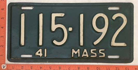 1941 Massachuetts #115-192 Passenger License Plate