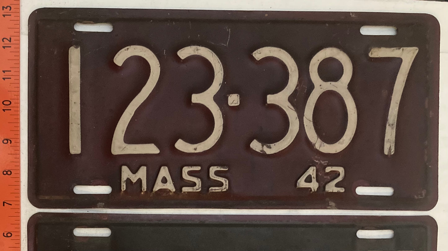 1942 Massachuetts #123-387 Passenger License Plate (Pair)