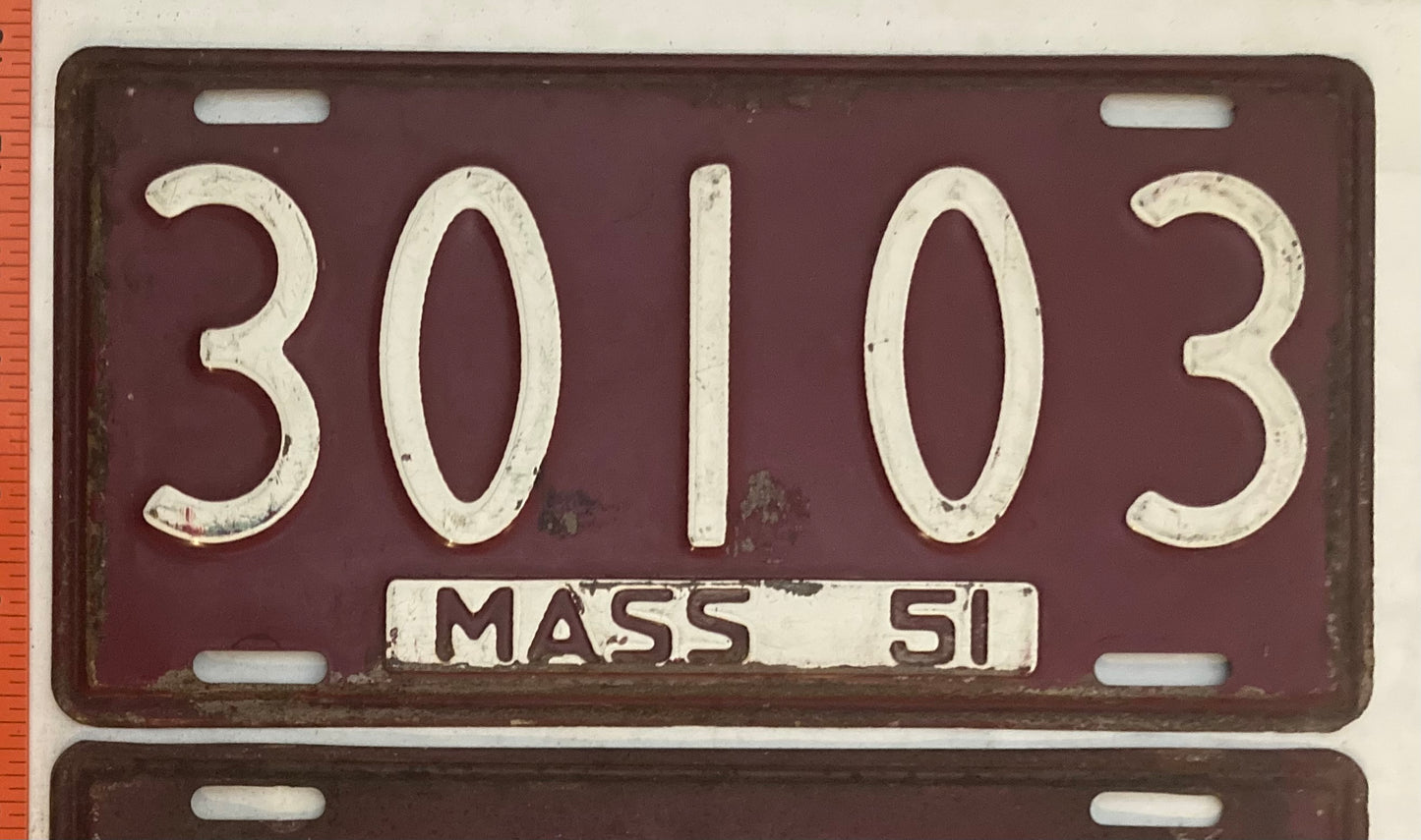 1951 Massachuetts #30103 Passenger License Plate (Pair)