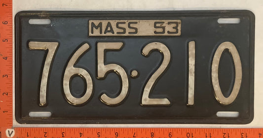 1953 Massachuetts #765-210 Passenger License Plate