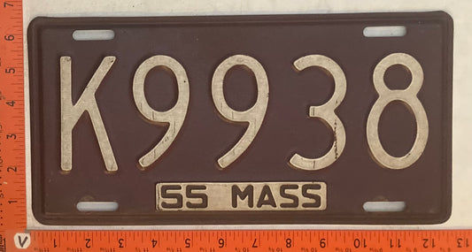 1955 Massachuetts #K9938 Passenger License Plate