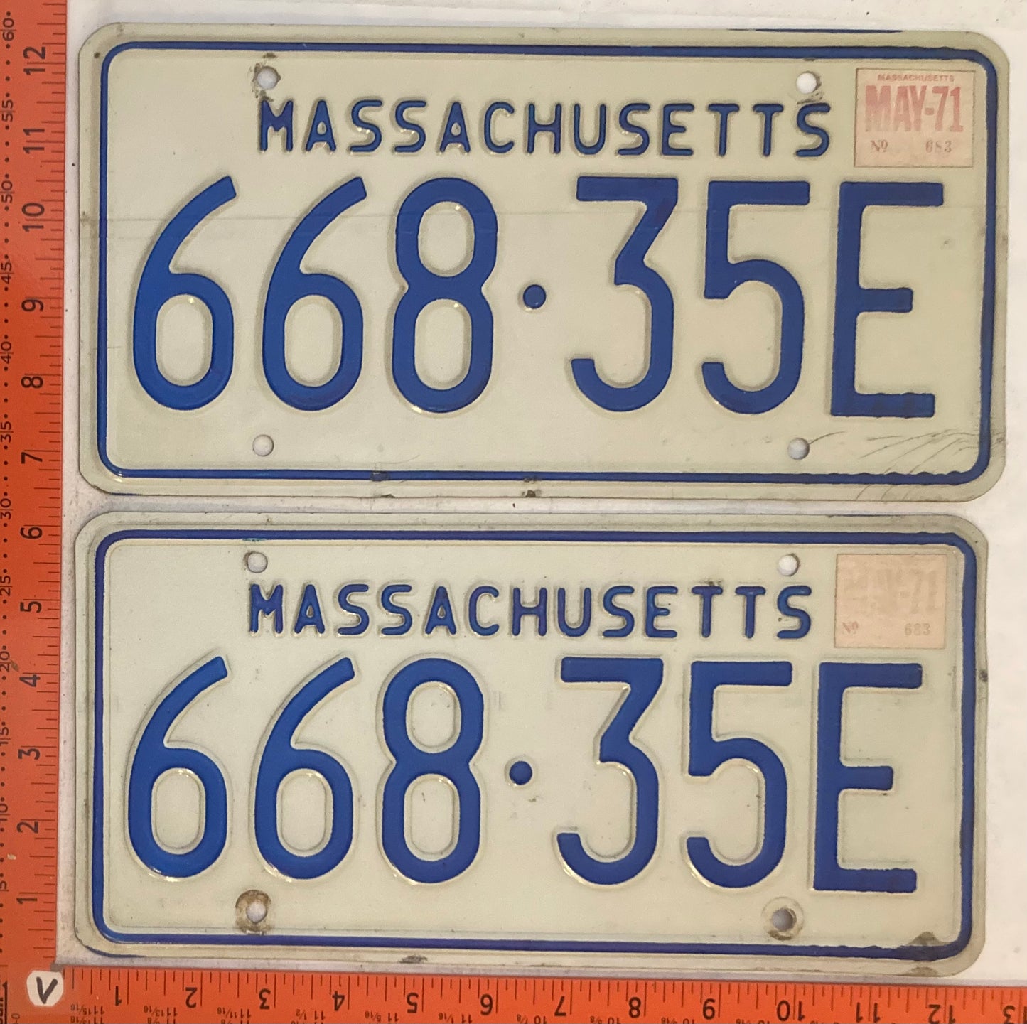 1971 Massachuetts #668-35E Passenger License Plate (Pair)