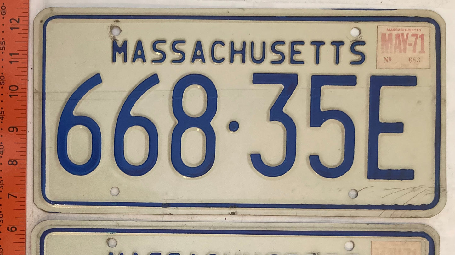 1971 Massachuetts #668-35E Passenger License Plate (Pair)