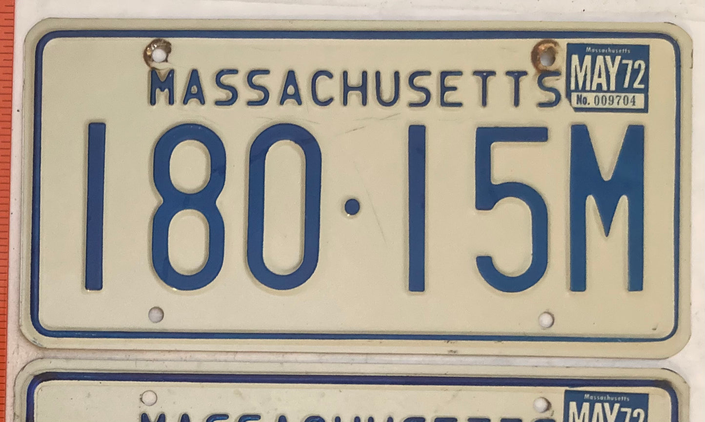 1972 Massachuetts #180-15M Passenger License Plate (Pair)