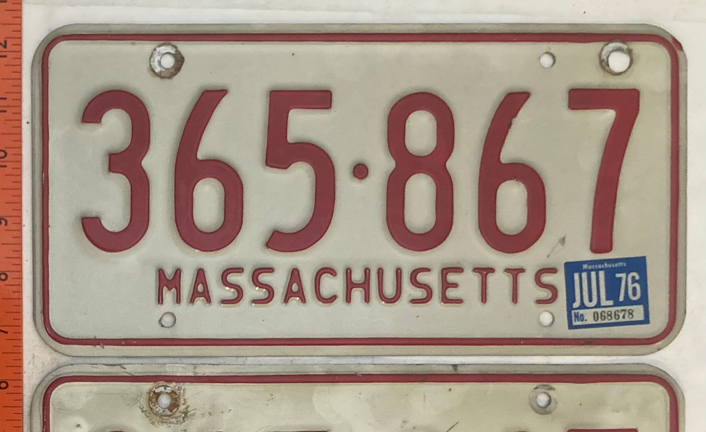 1976 Massachuetts #365-867 Passenger License Plate (Pair)