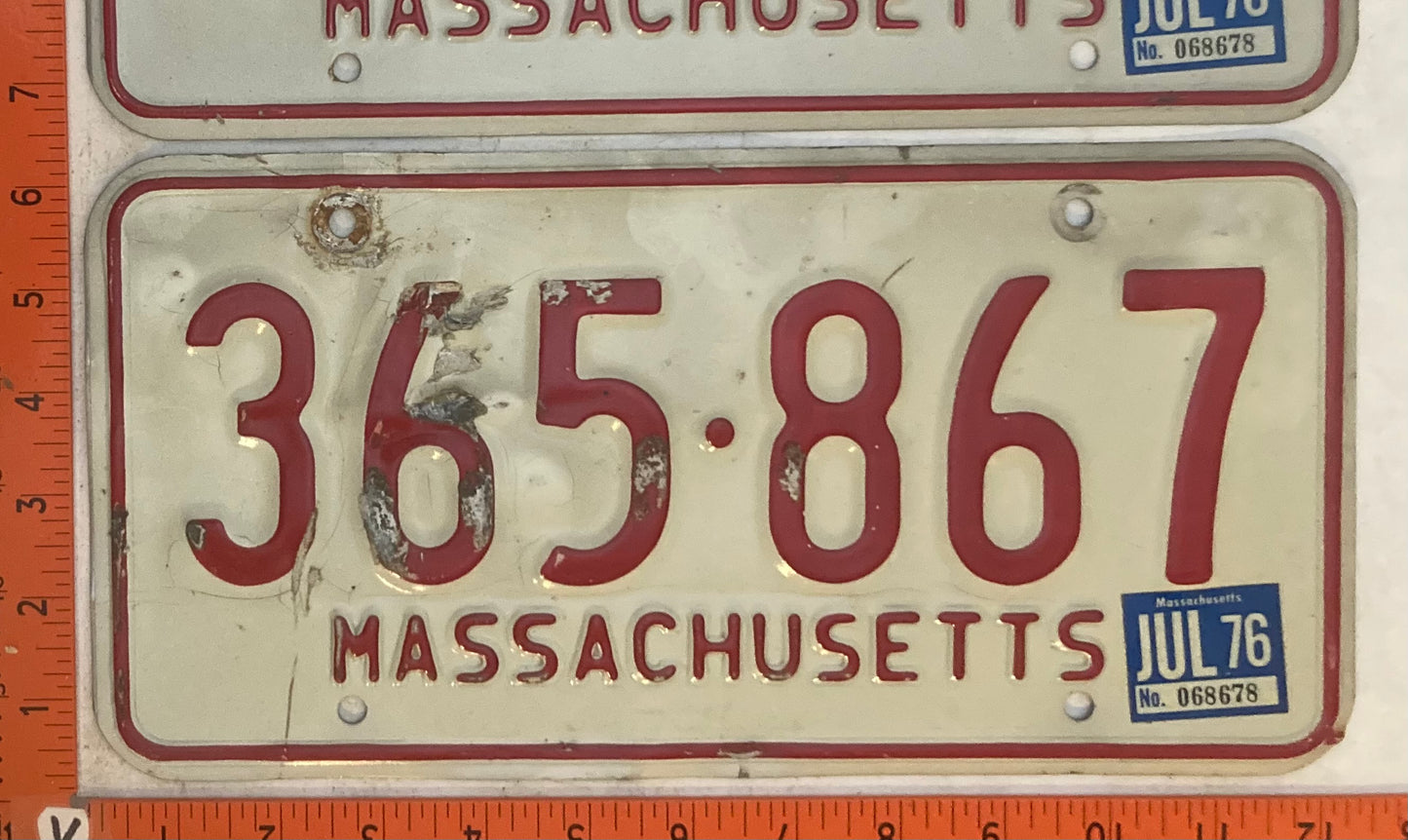 1976 Massachuetts #365-867 Passenger License Plate (Pair)