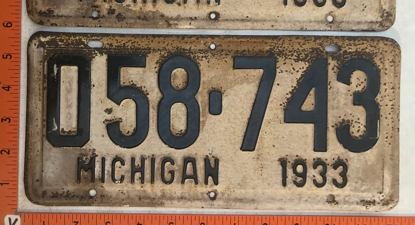 1933 Michigan #058-743 Passenger License Plate (Pair)