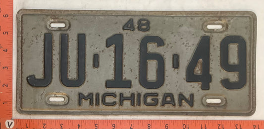 1948 Michigan #JU-16-49 Passenger License Plate