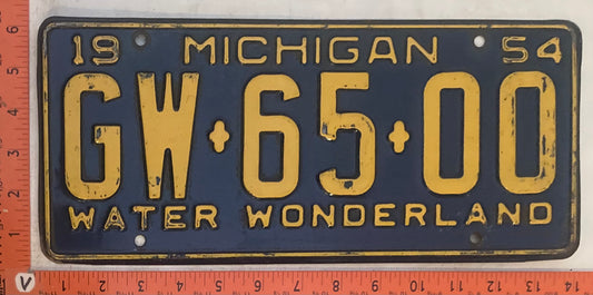 1954 Michigan #GW-65-00 Passenger License Plate