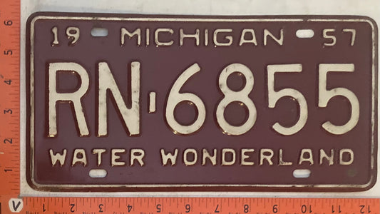 1957 Michigan #RN-6855 Passenger License Plate