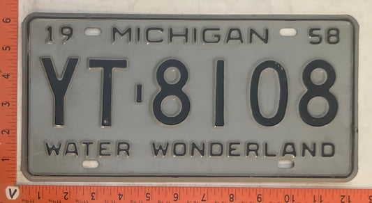 1958 Michigan #YT-8108 Passenger License Plate