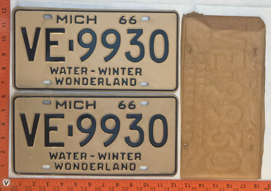 1966 Michigan #VE-9930 Passenger License Plate (Pair)