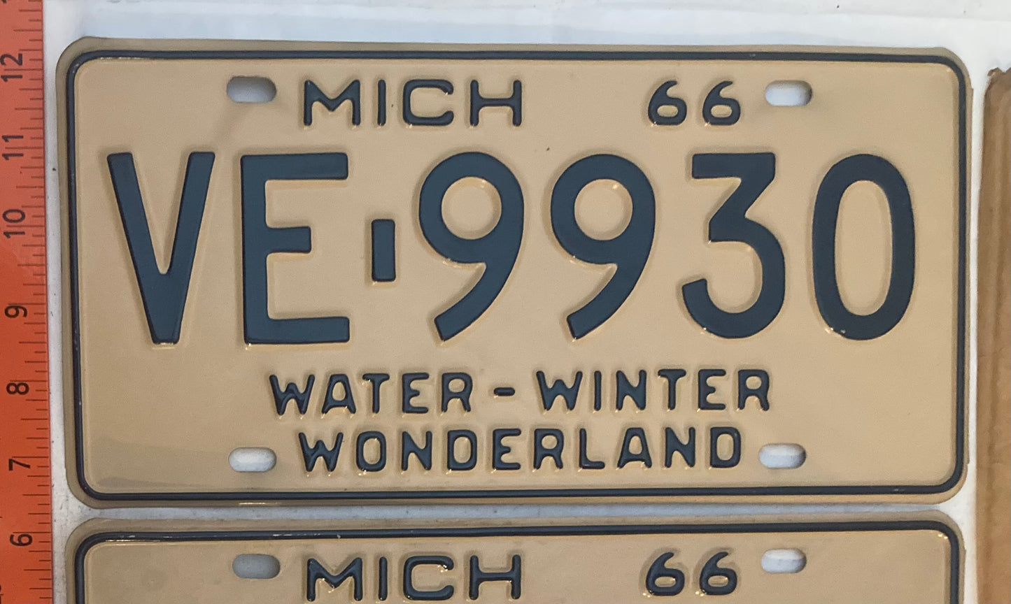 1966 Michigan #VE-9930 Passenger License Plate (Pair)