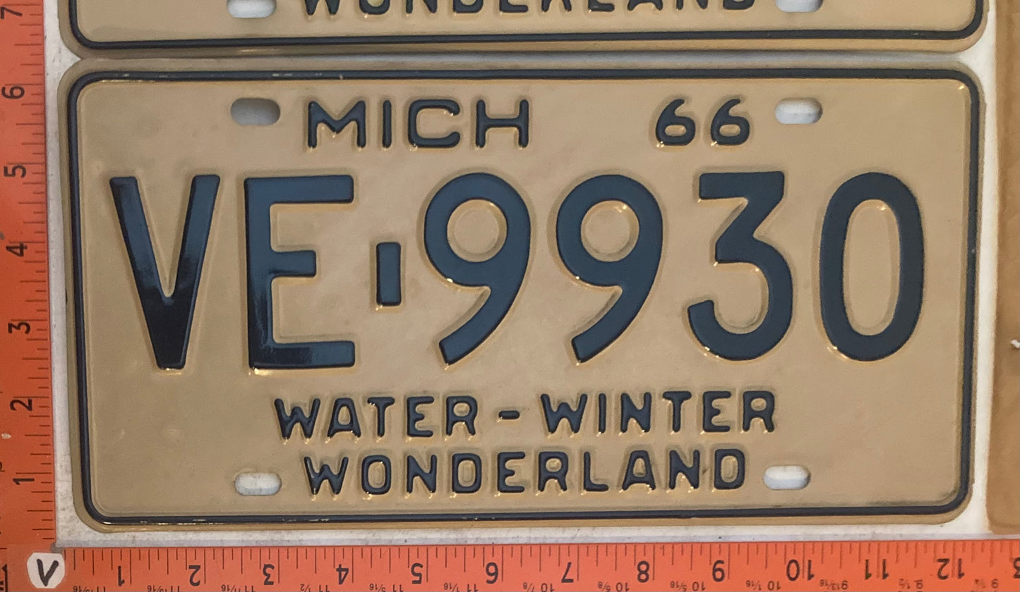 1966 Michigan #VE-9930 Passenger License Plate (Pair)
