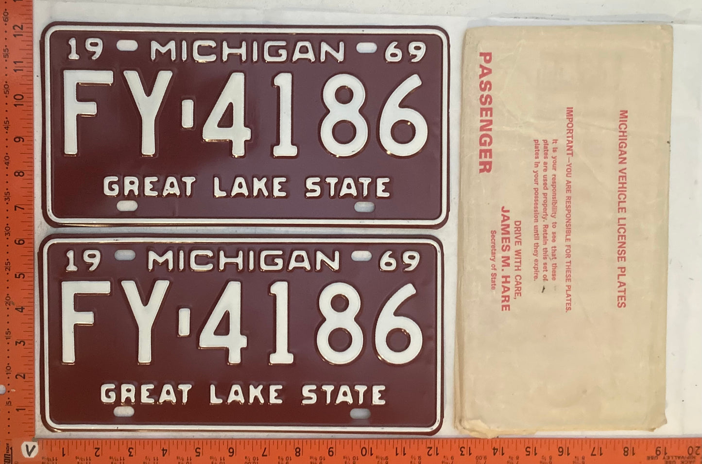 1969 Michigan #FY-4186 Passenger License Plate (Pair)