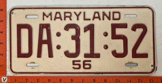 1956 Maryland #DA:31:52 Passenger License Plate