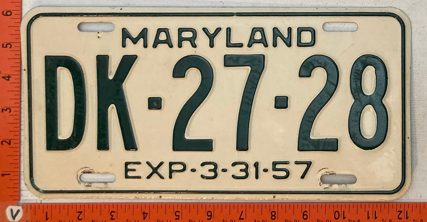 1957 Maryland #DK-27-28 Passenger License Plate