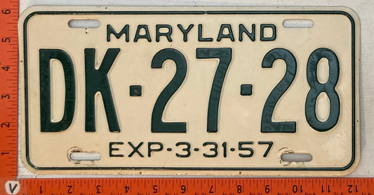 1957 Maryland #DK-27-28 Passenger License Plate