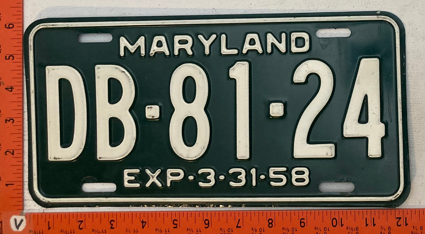 1958 Maryland #DB-81-24 Passenger License Plate