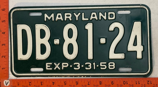 1958 Maryland #DB-81-24 Passenger License Plate