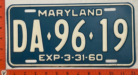 1960 Maryland #DA-96-19 Passenger License Plate
