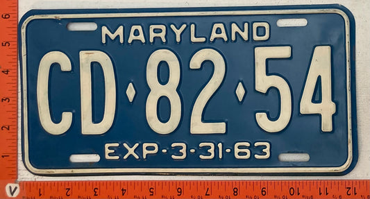 1963 Maryland #CD-82-54 Passenger License Plate