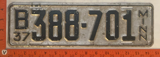 1937 Minnesota #B 388-701 Passenger License Plate