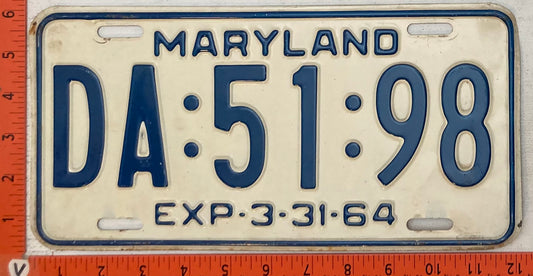 1964 Maryland #DA:51:98 Passenger License Plate