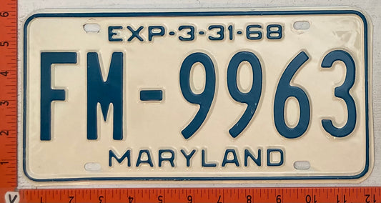 1968 Maryland #FM-9963 Passenger License Plate
