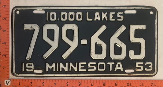 1953 Minnesota #799-665 Passenger License Plate