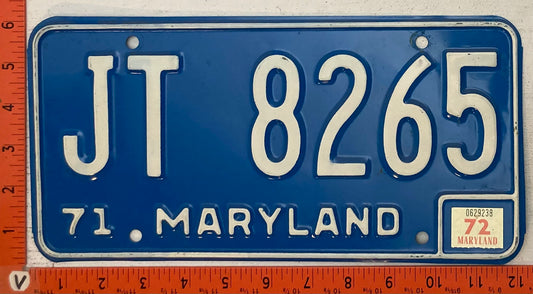 1972 Maryland #JT 8265 Passenger License Plate