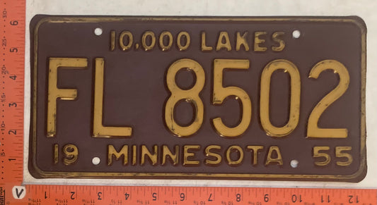 1955 Minnesota #FL 8502 Passenger License Plate