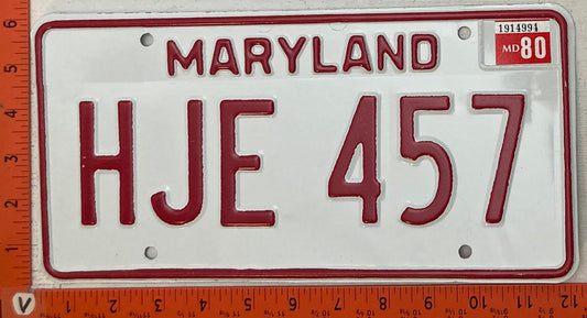 1980 Maryland #HJE 457 Passenger License Plate