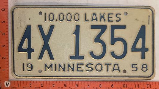 1958 Minnesota #4X 1354 Passenger License Plate