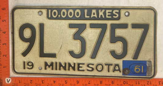 1961 Minnesota #9L 3757 Passenger License Plate