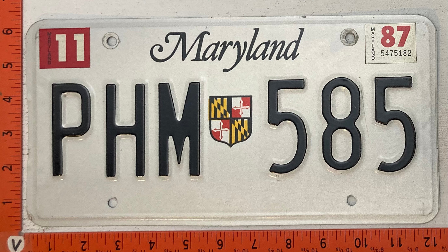 1987 Maryland #PHM 585 Passenger License Plate