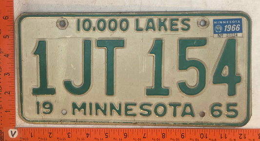 1966 Minnesota #1JT 154 Passenger License Plate