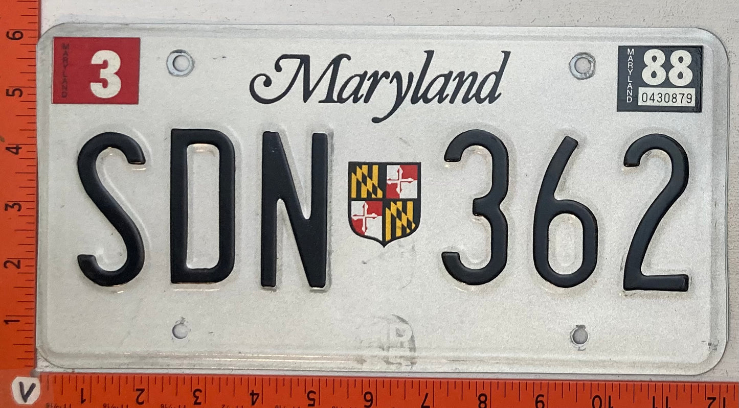 1988 Maryland #SDN 362 Passenger License Plate