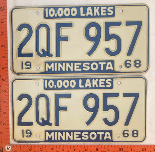 1968 Minnesota #2QF 957 Passenger License Plate (Pair)