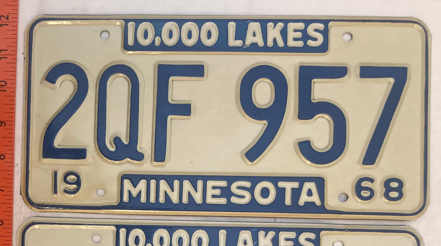 1968 Minnesota #2QF 957 Passenger License Plate (Pair)