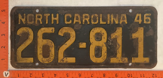 1946 North Carolina #262-811 Passenger License Plate