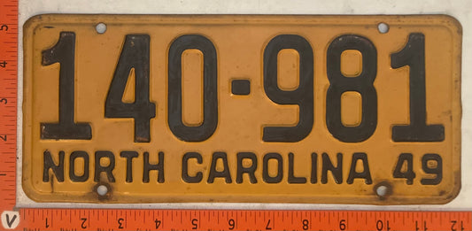 1949 North Carolina #140-981 Passenger License Plate