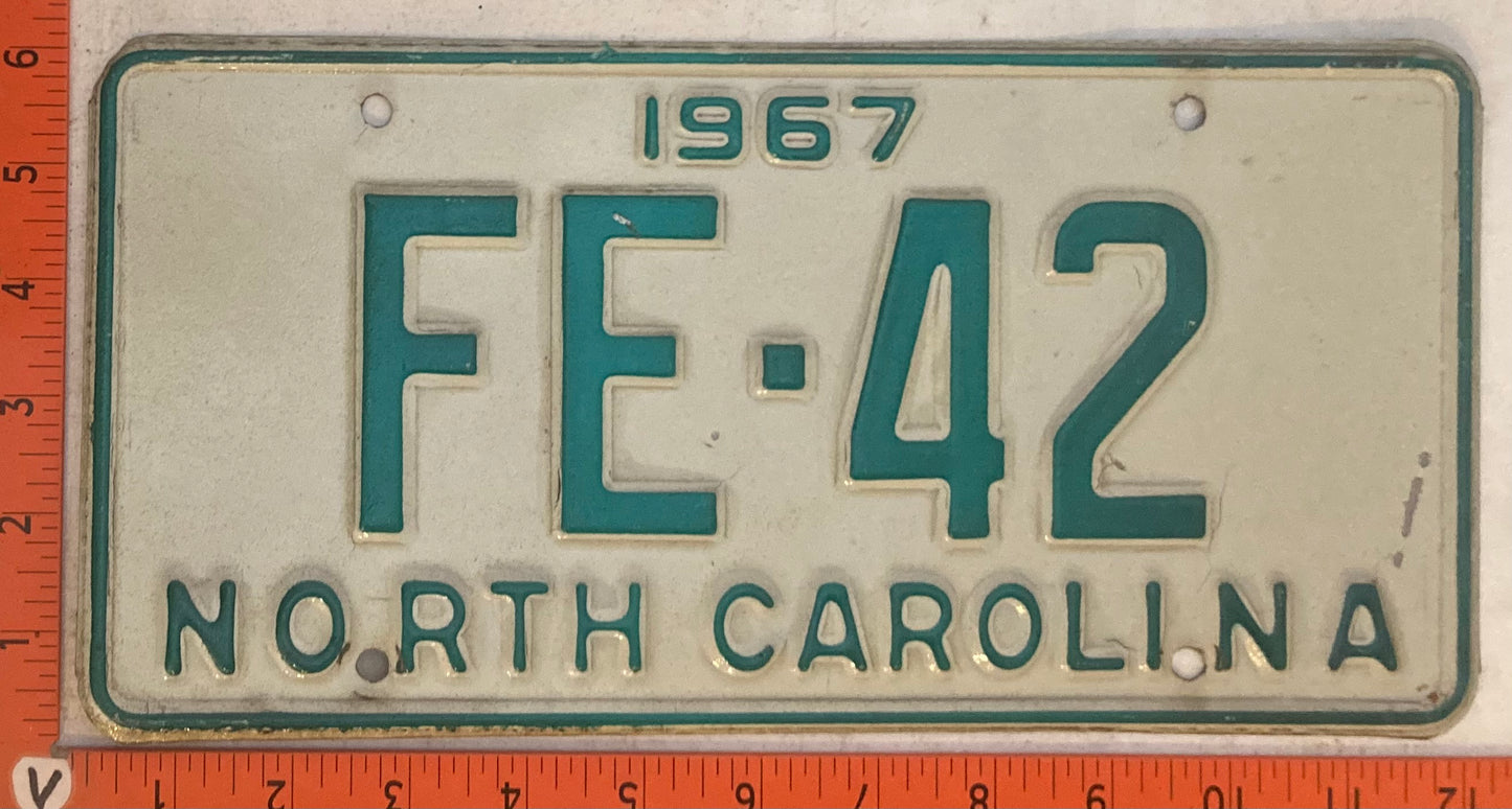 1967 North Carolina #FE-42 Passenger License Plate