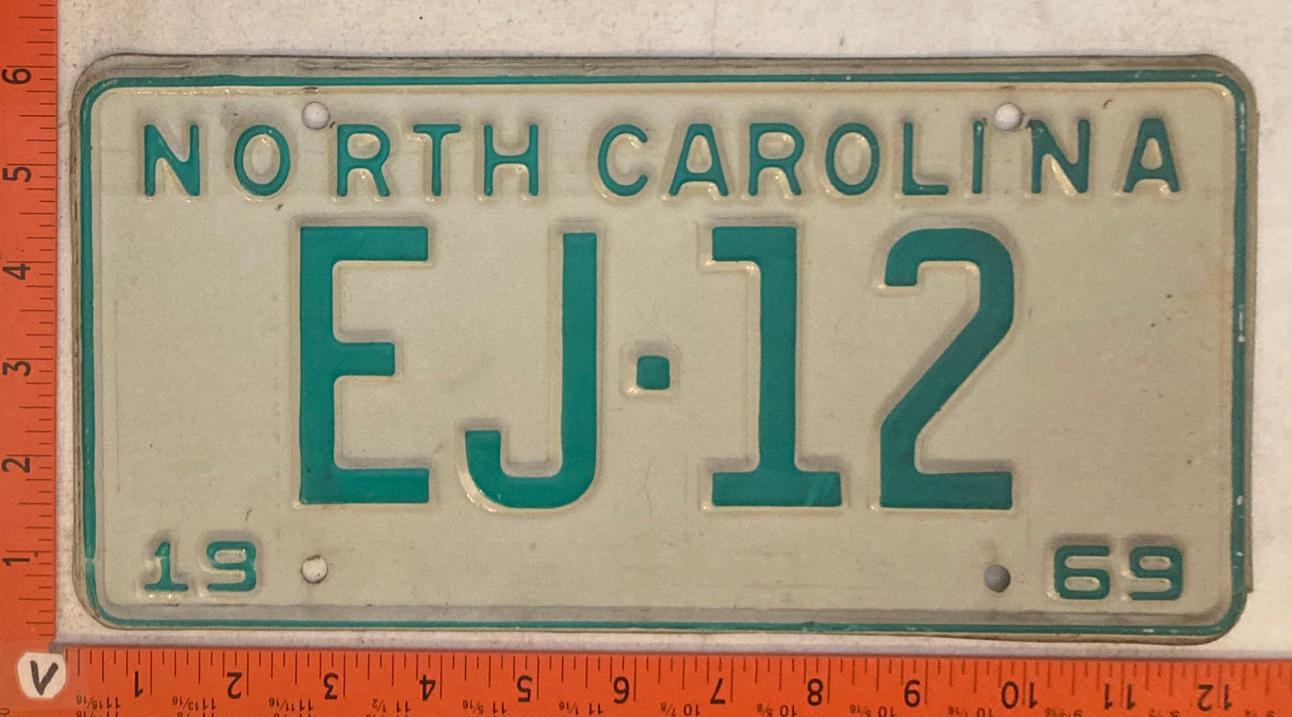 1969 North Carolina #EJ-12 Passenger License Plate