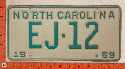 1969 North Carolina #EJ-12 Passenger License Plate