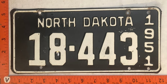 1951 North Dakota #18-443 Passenger License Plate