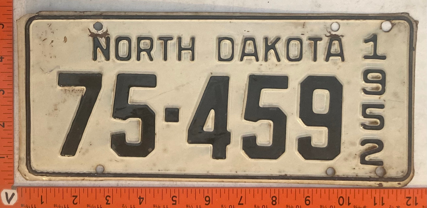 1952 North Dakota #75-459 Passenger License Plate