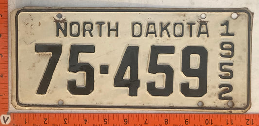 1952 North Dakota #75-459 Passenger License Plate