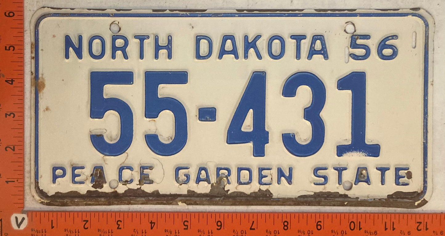 1956 North Dakota #55-431 Passenger License Plate